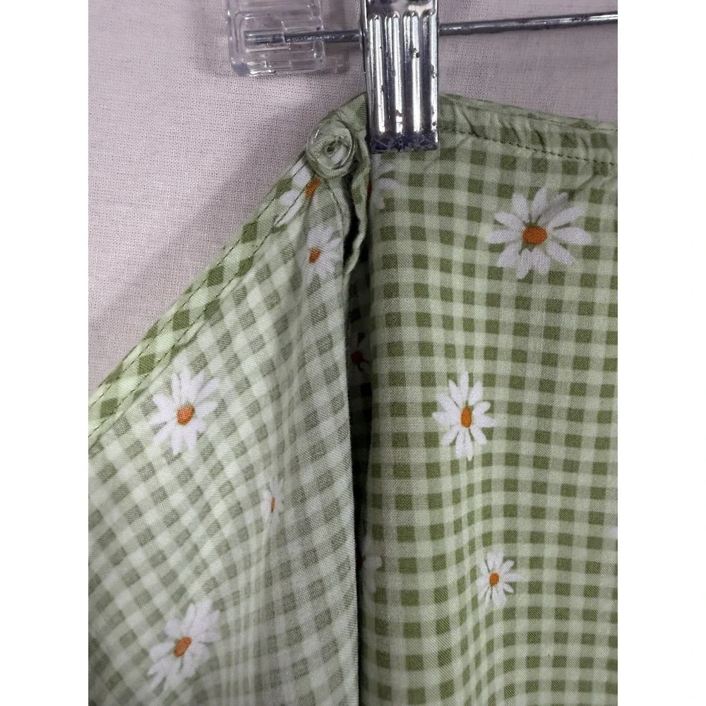 Live To Be Spoiled Green Gingham Daisy Floral‎ Wrap Minin Skirt Womens Med